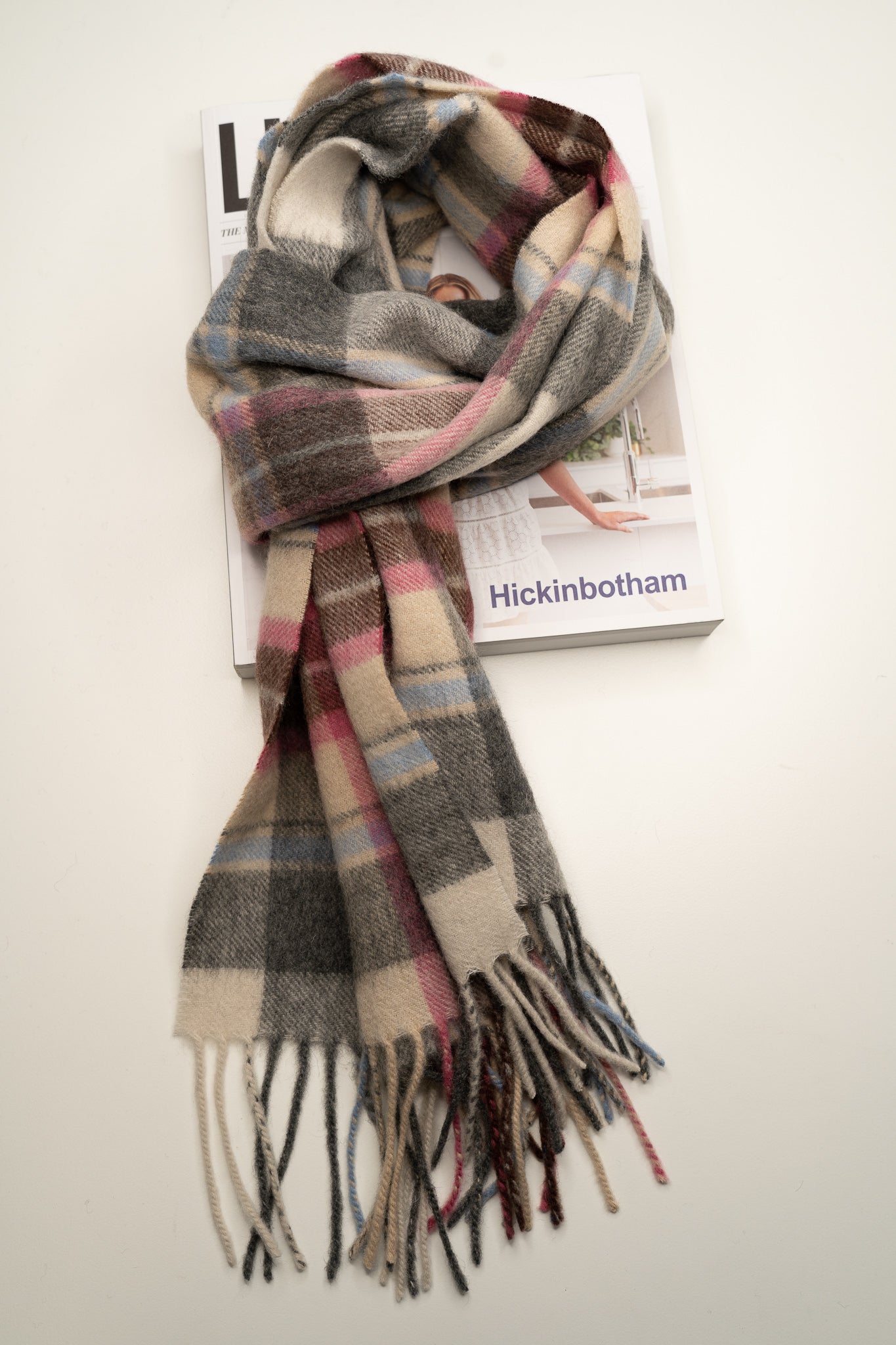 Australia Made Merino Wool Scarf | Tartan Scarf  - Rice Pink Thompson Scarf