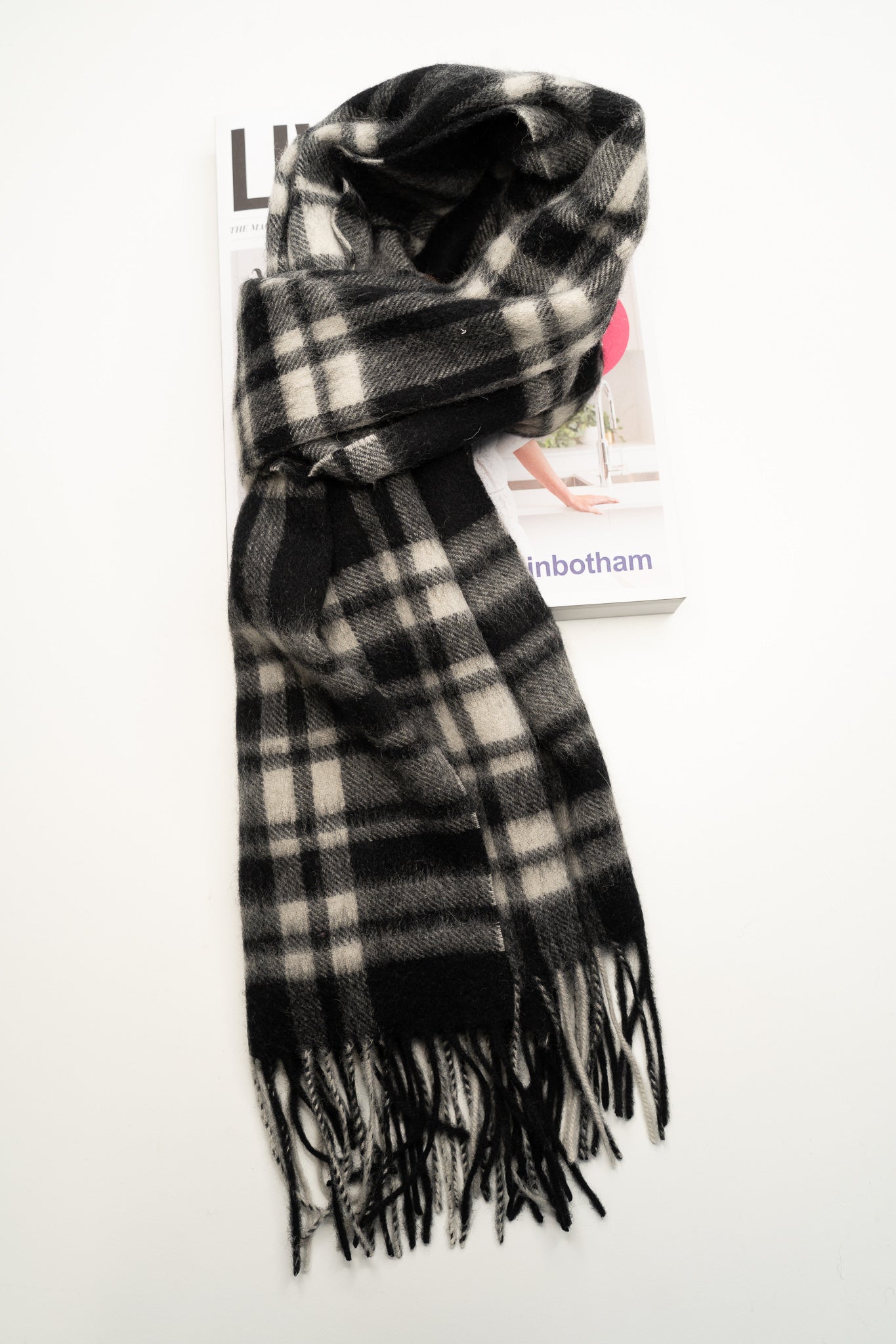 Australia Made Merino wool scarf | Tartan scarf -Black White Stewart Scarf