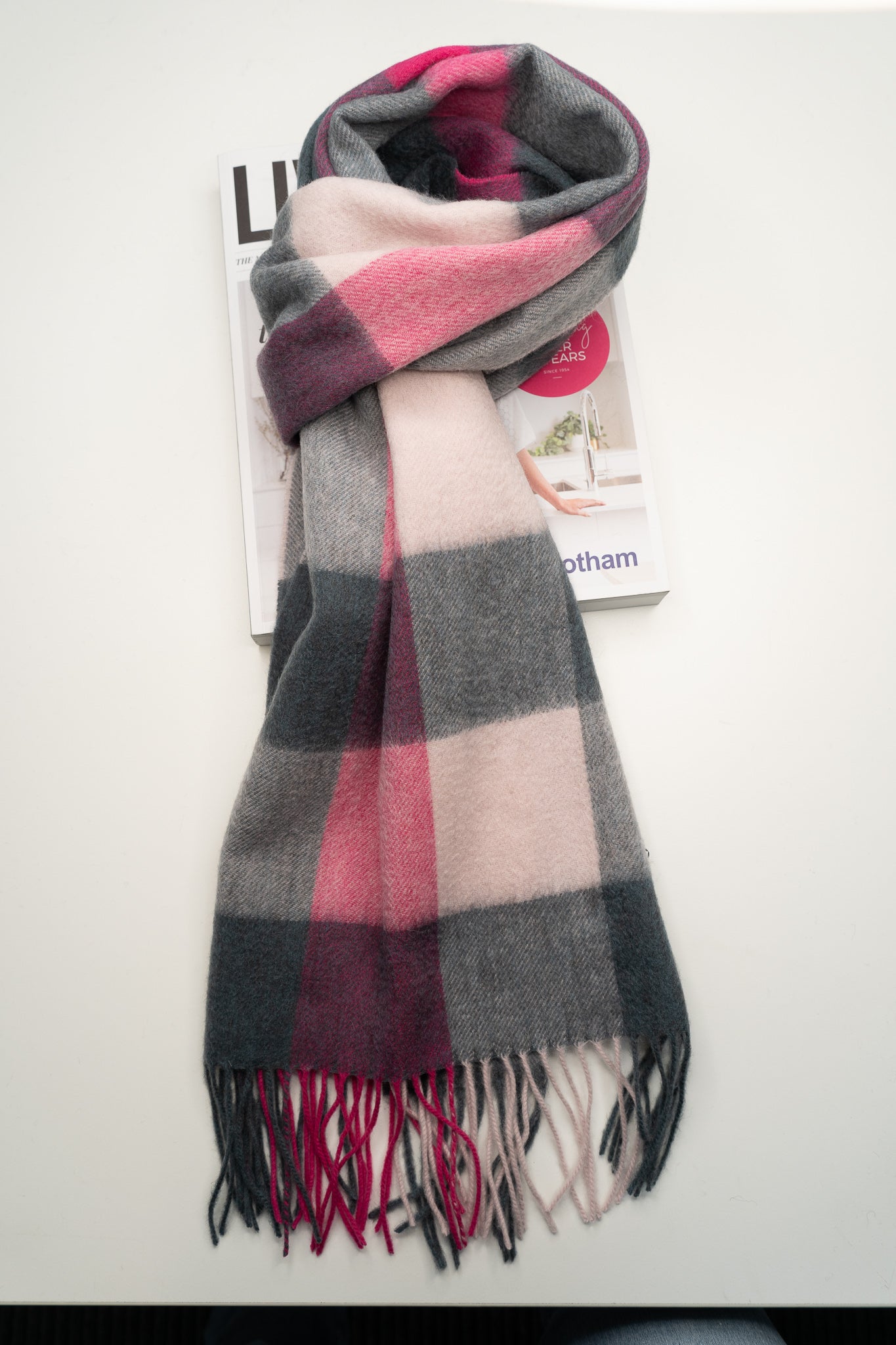 ARDWICK Australia Made Merino Wool Scarf | Tartan Scarf - Camellia Pink Plaid Scarf