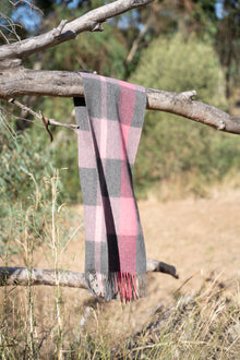 Australia Made Merino Wool Scarf | Tartan Scarf  - Watermelon Pink Plaid Scarf