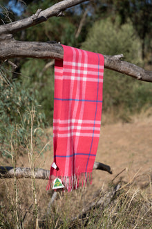 Australia Made Merino Wool Scarf | Tartan Scarf  - Strawberry Pink Scarf