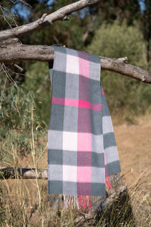 Australia Made Merino Wool Scarf | Tartan Scarf - Camellia Pink Plaid Scarf