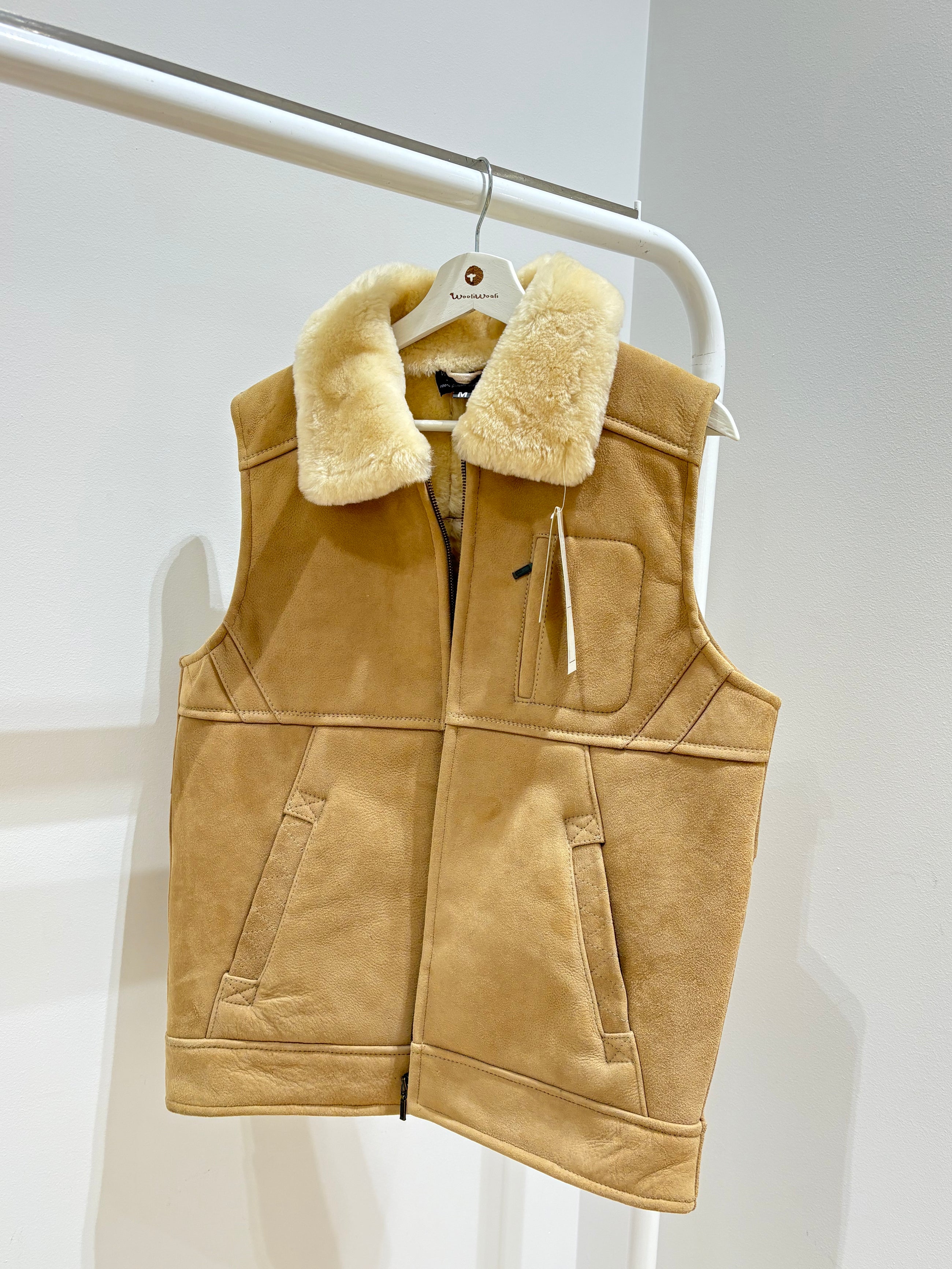 Men's Double Face Sheepskin Vest - Light Caramel - M