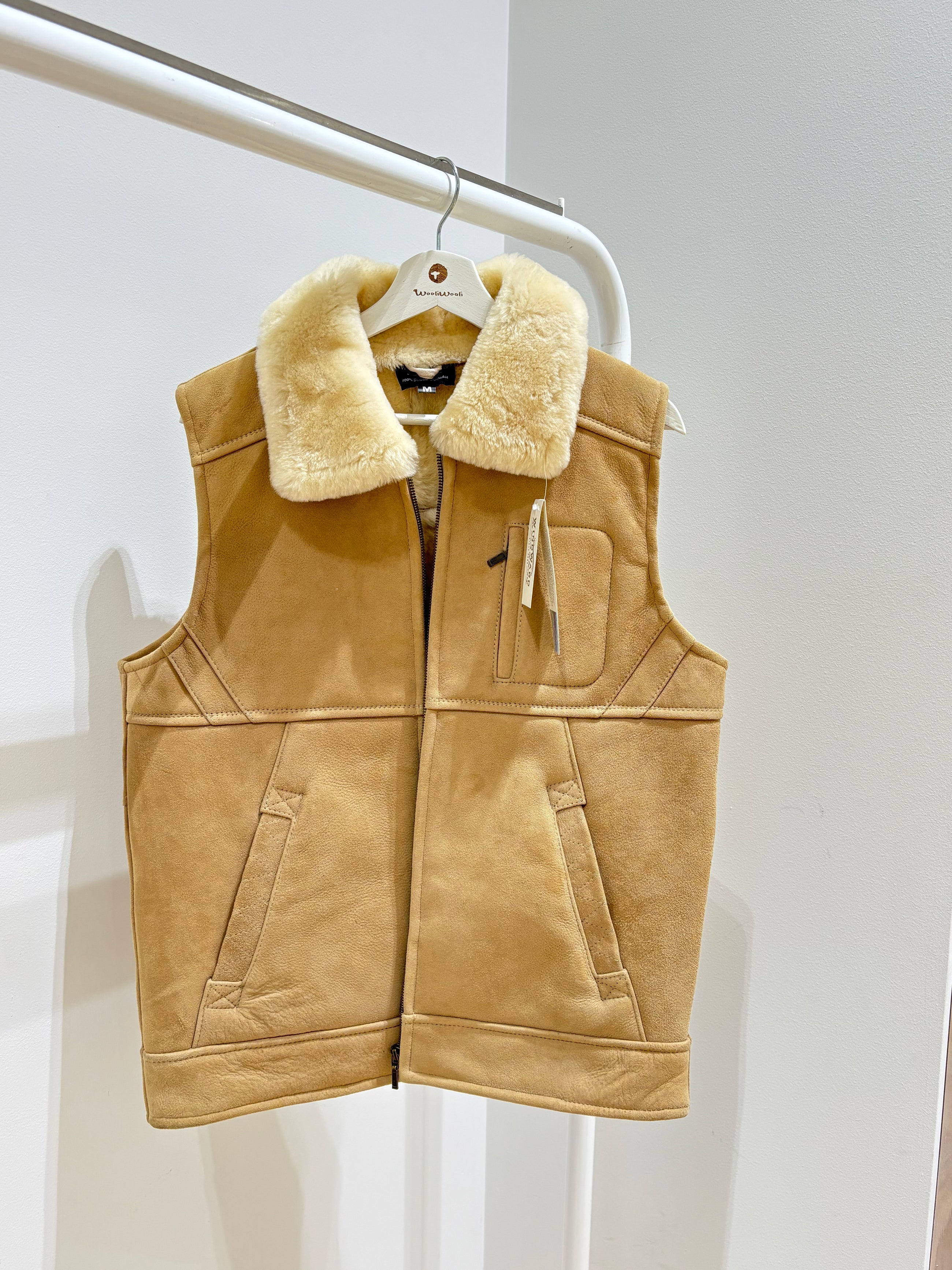 Men's Double Face Sheepskin Vest - Light Caramel - M