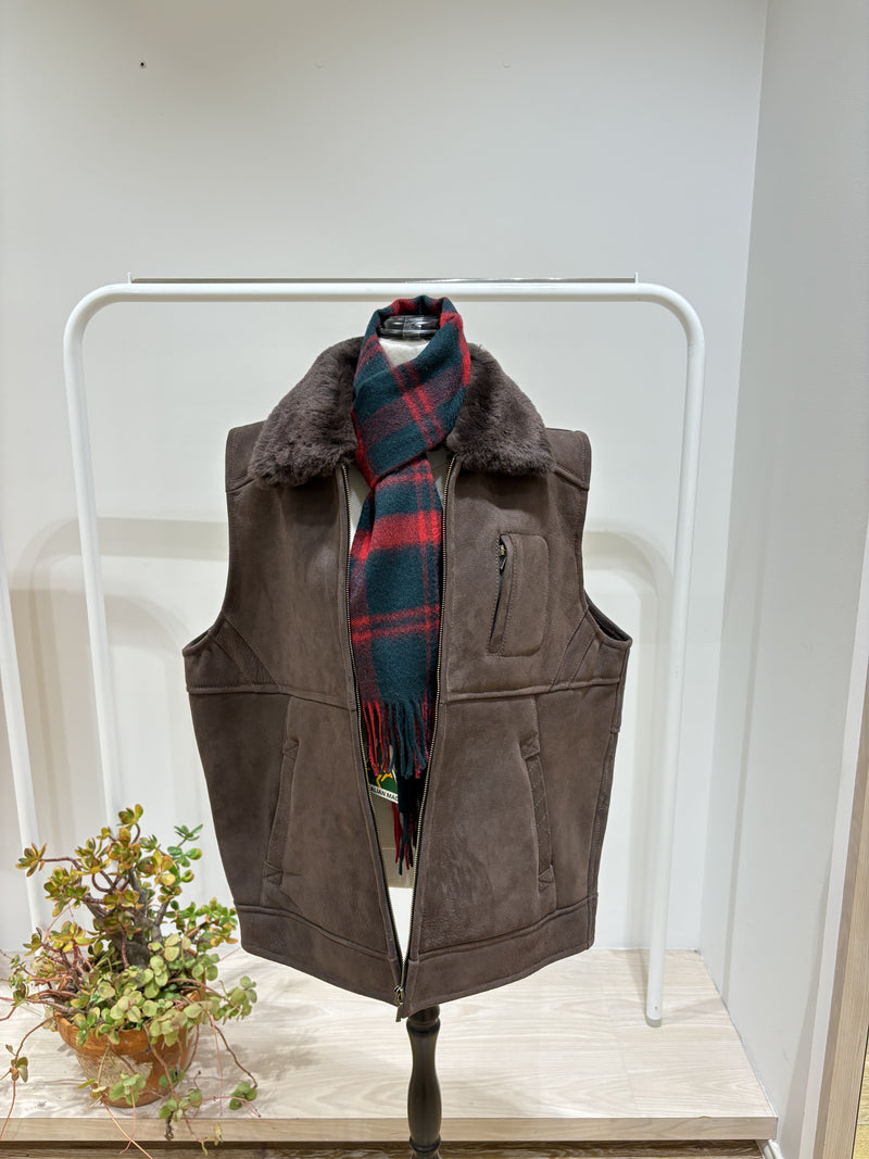 Men's Double Face Sheepskin Vest - Dark Brown -XXXL