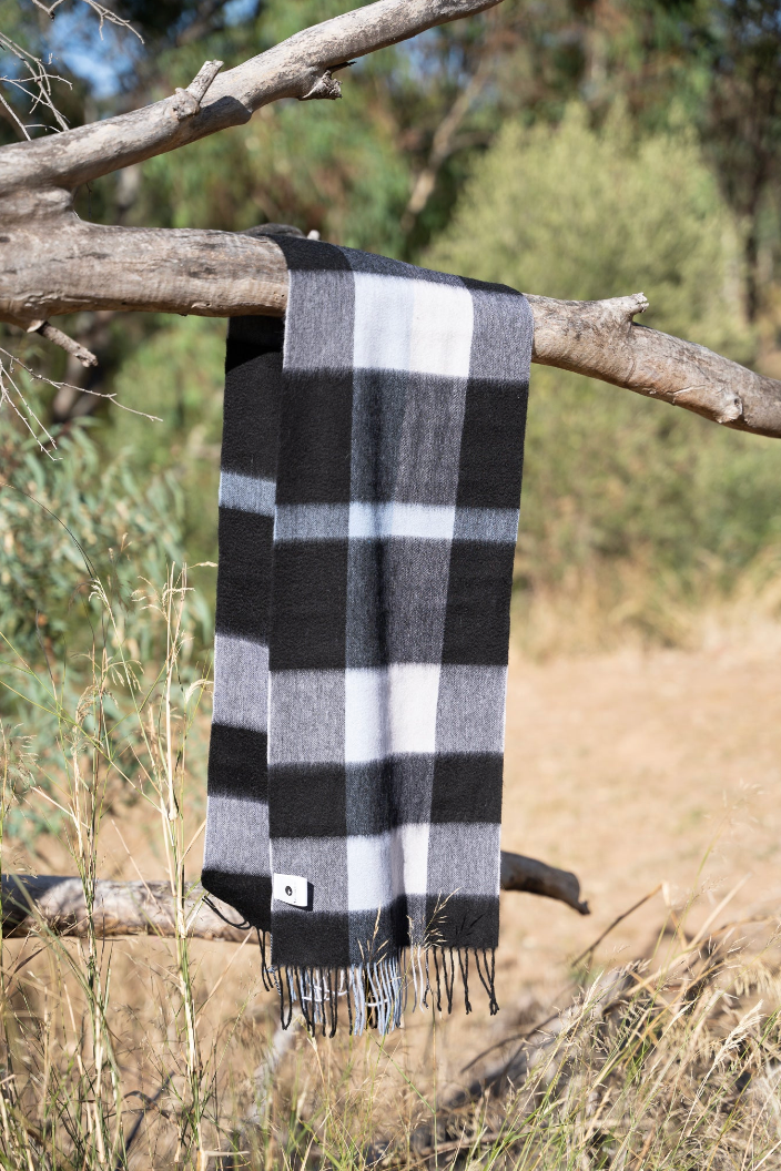 Australia Made Merino Wool Scarf |  Sky Blue Plaid