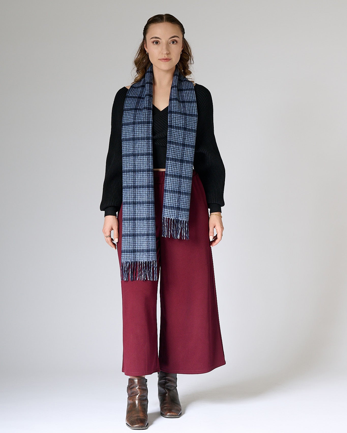 Australia Made Merino Wool Scarf｜Pin Check Navy