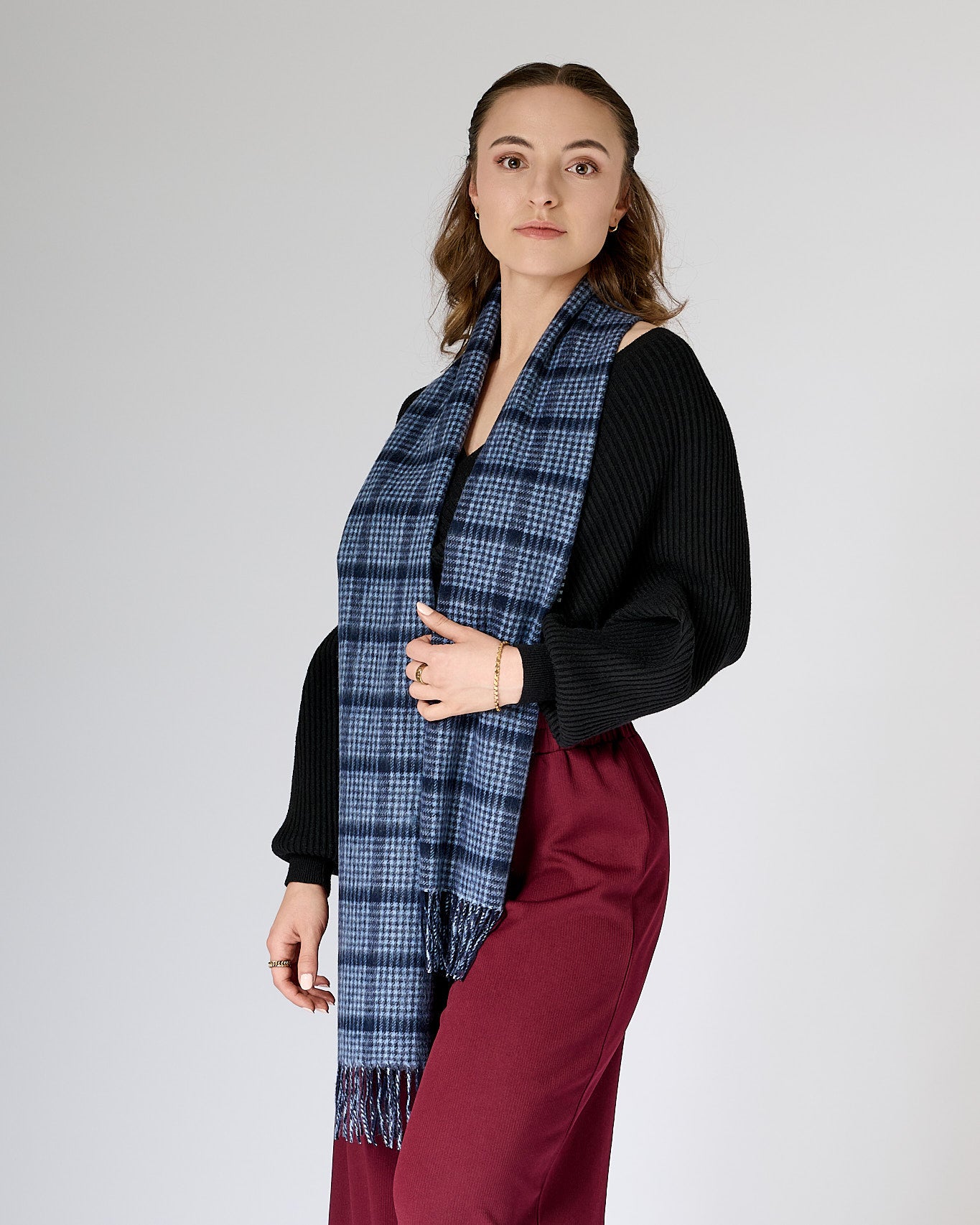 Australia Made Merino Wool Scarf｜Pin Check Navy