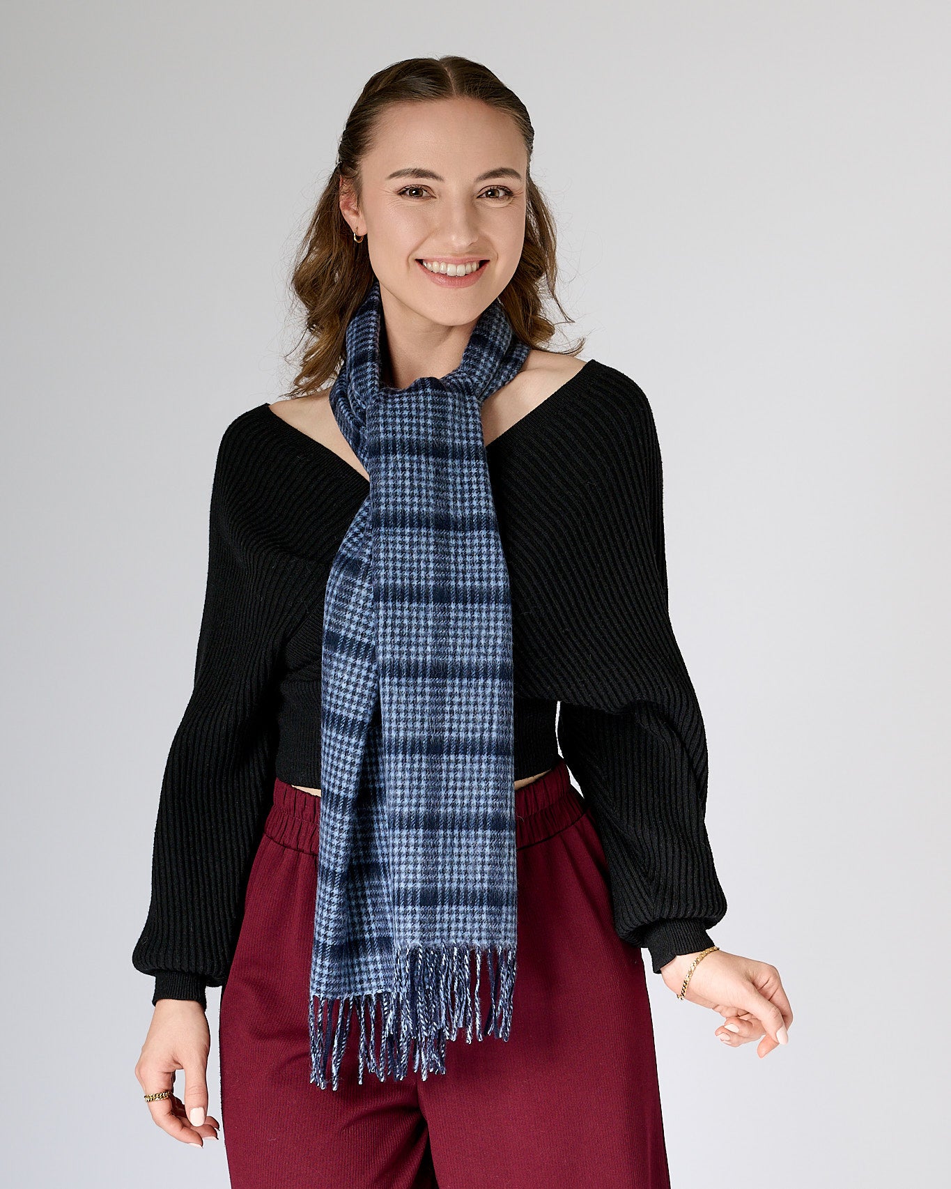 Australia Made Merino Wool Scarf｜Pin Check Navy